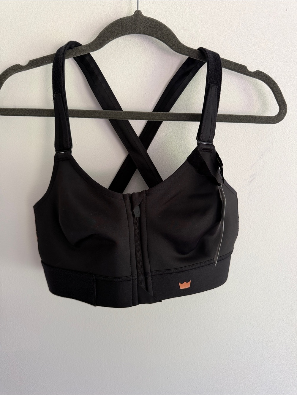 SHEFIT Black Front-Zip Adjustable Sports Bra with Crisscross Back